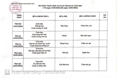 THỰC ĐƠN TUẦN 1+2 THÁNG 1 NĂM 2026
