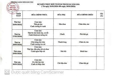 Thực đơn tuần 3 tháng 1/2026  Thực đơn tuần 4 tháng 1/2026